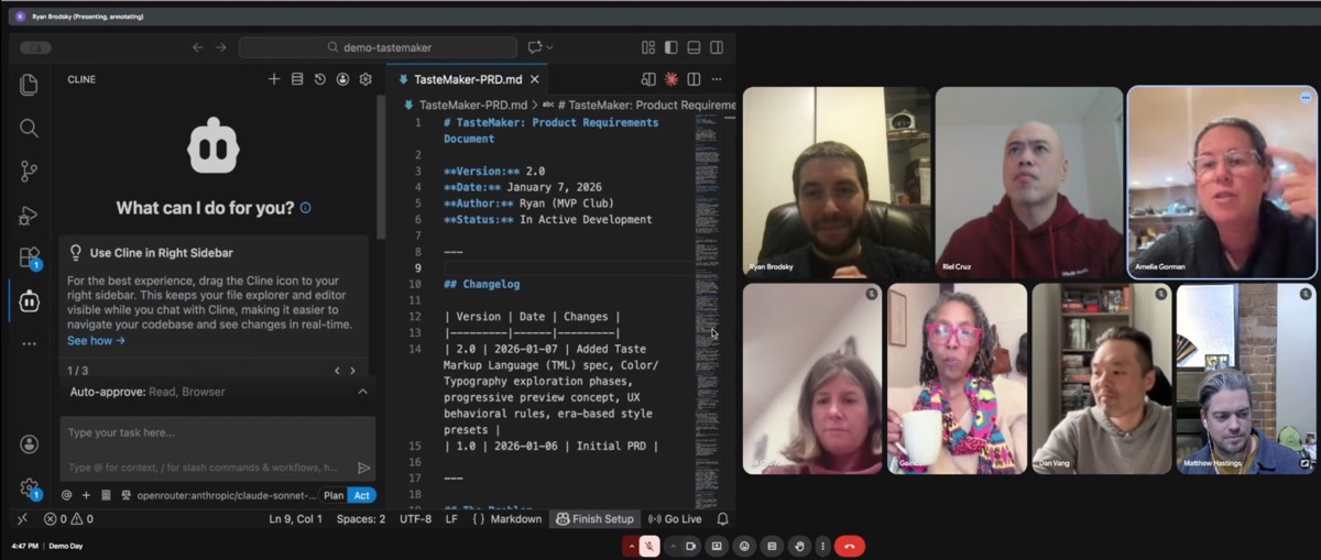 MVP Club Demo Day — members presenting their AI projects live