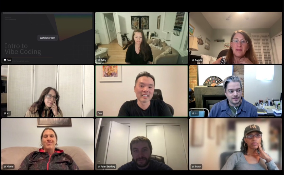 MVP Club members in a live Intro to Vibe Coding session